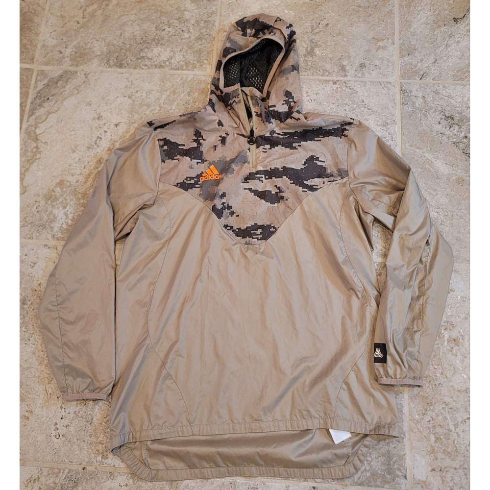 adidas digital camo tan tech windbreaker hooded jacket men's large droptail 1/4